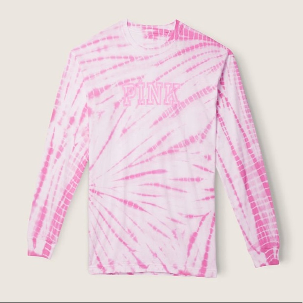 VS VICTORIAS SECRET PINK CAMPUS LONG SLEEVE TEE TOP NEON BUBBLE TIE DYE L - Picture 3 of 7